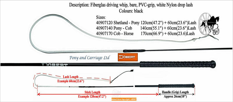 Carriage Driving Whip Bow Top Dobert Style 1-117 3 Sizes Pony Cob Horse 